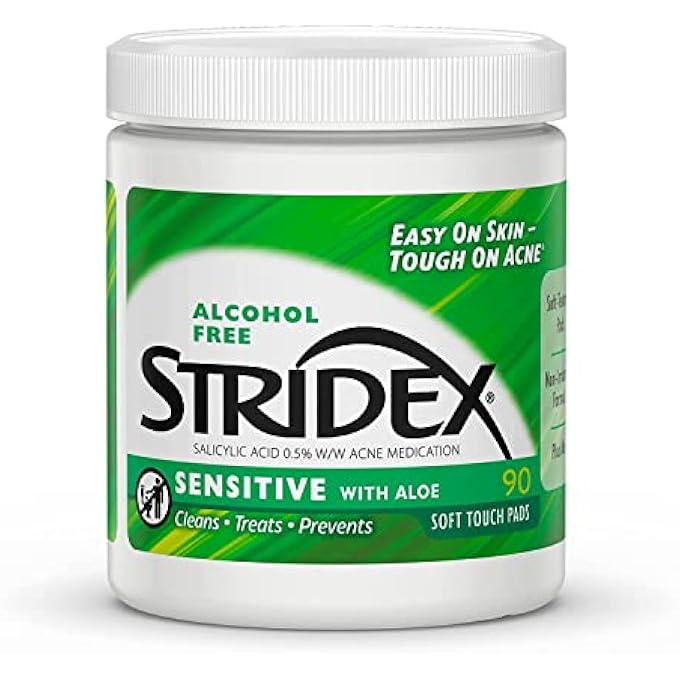 Stridex وسادات حب الشباب الطبية، حساسة، 90 قطعة، عبوة من 3 من مناديل تنظيف الوجه، وسادات وجه خالية من الكحول، علاج حب الشباب للوجه، لحب الشباب الخفيف إلى المعتدل، تطبيق سلس - Image 3